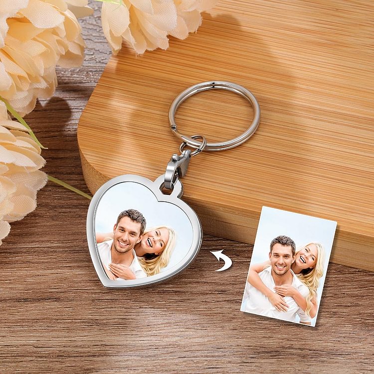 Personalized Photo Keychain Heart Photo Key Chain with Engraving