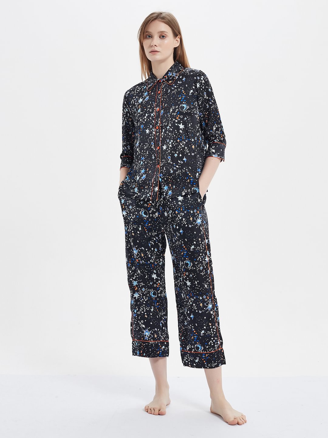 Fancy Starry Sky Long Silk Pajama Set