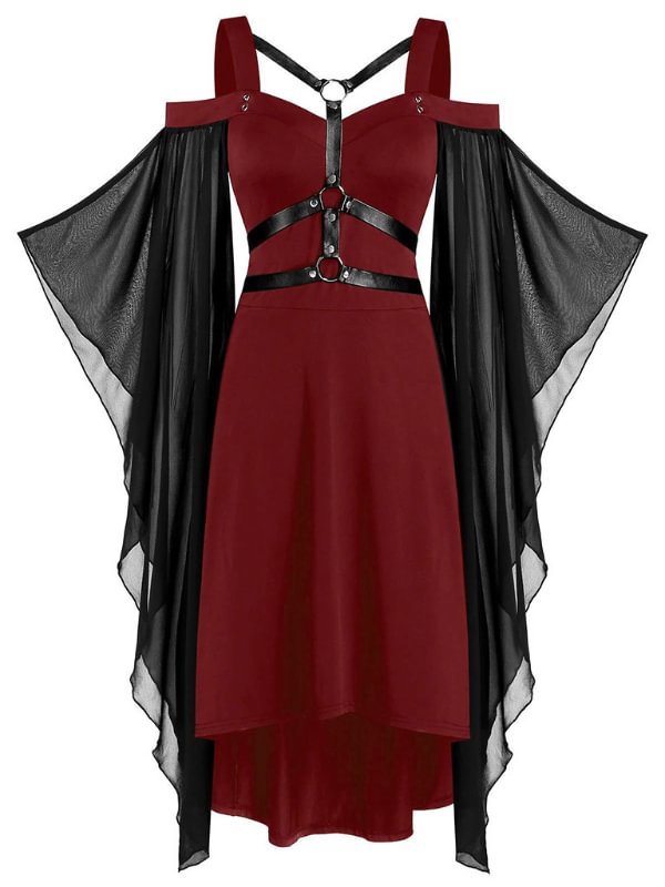 Gothic Punk Style Mesh Paneled Harness Dress