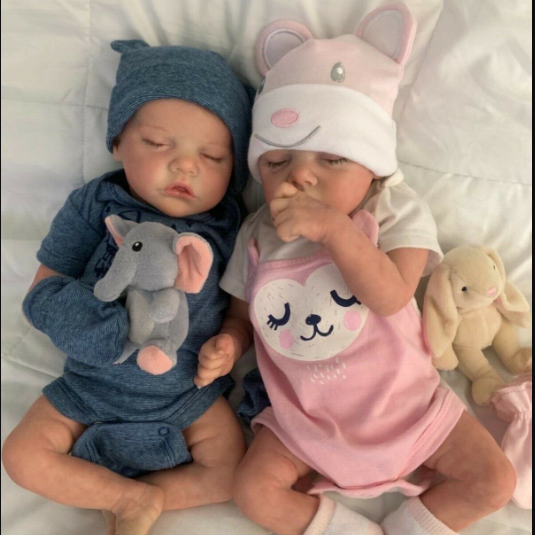 17'' Real Lifelike Reborn Twins Boy and Girl Sleeping Reborn Baby Doll Katelyn and Cameron 2022 -Creativegiftss® - [product_tag]