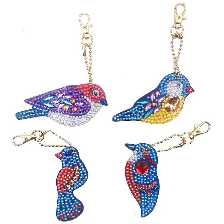 4pcs DIY Birds Full Drill Special Shaped Diamond Painting Keychains