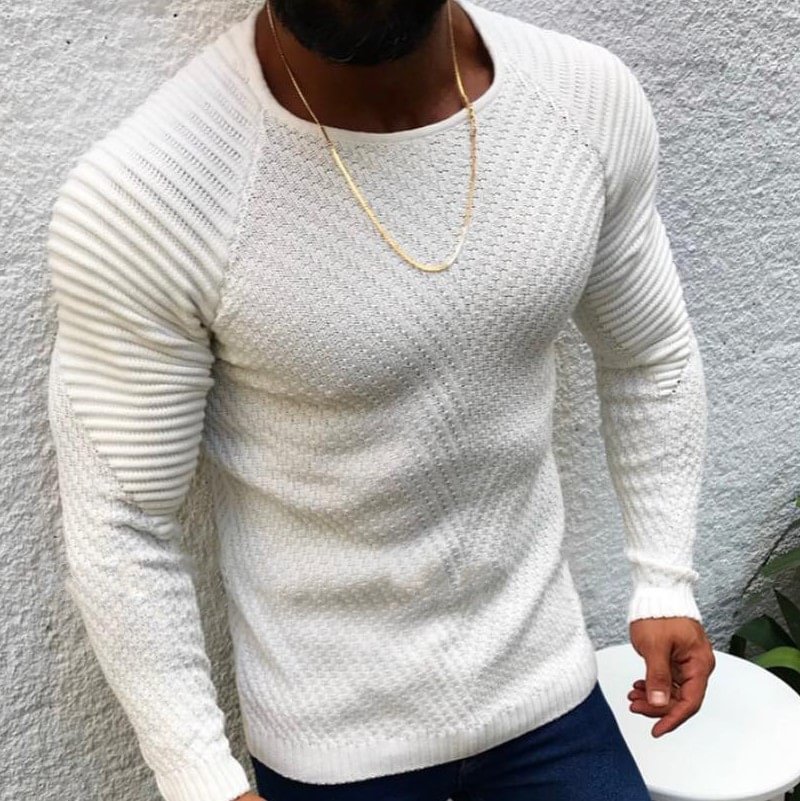 Winter Solid Color Knit Top Men's Long Sleeve Crew Neck Sweater-VESSFUL