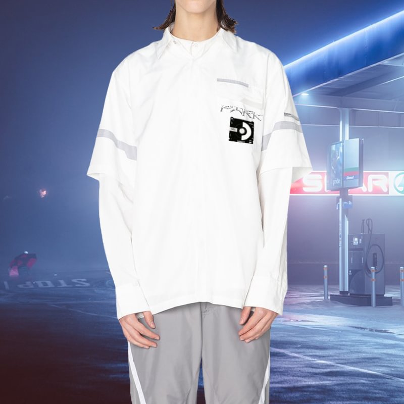 White CD Case Logo Long Sleeve T-shirt / Techwear Club / Techwear