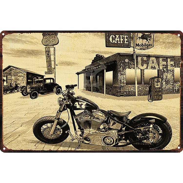Motorcycle Cafe - Vintage Tin Signs/Wooden Signs - 20x30cm & 30x40cm