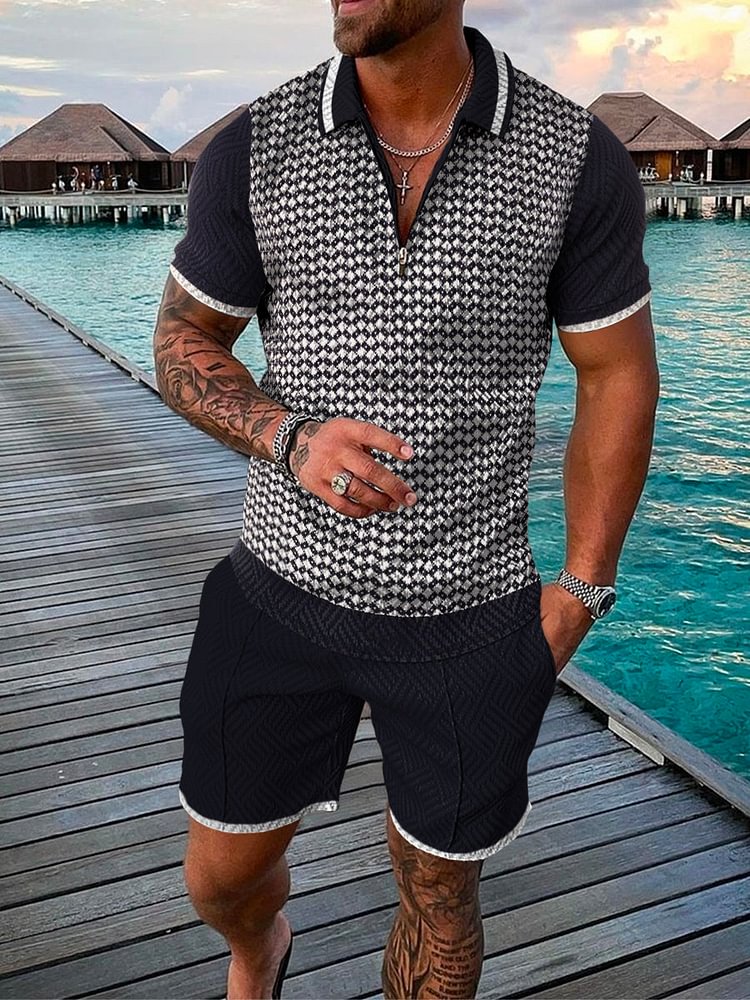 Men's Vacation Abstract Printing Polo Suit