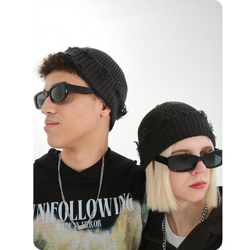 Hole Knitted Cold Hat Men And Women All-match Wool Hat Couple / Techwear Club / Techwear