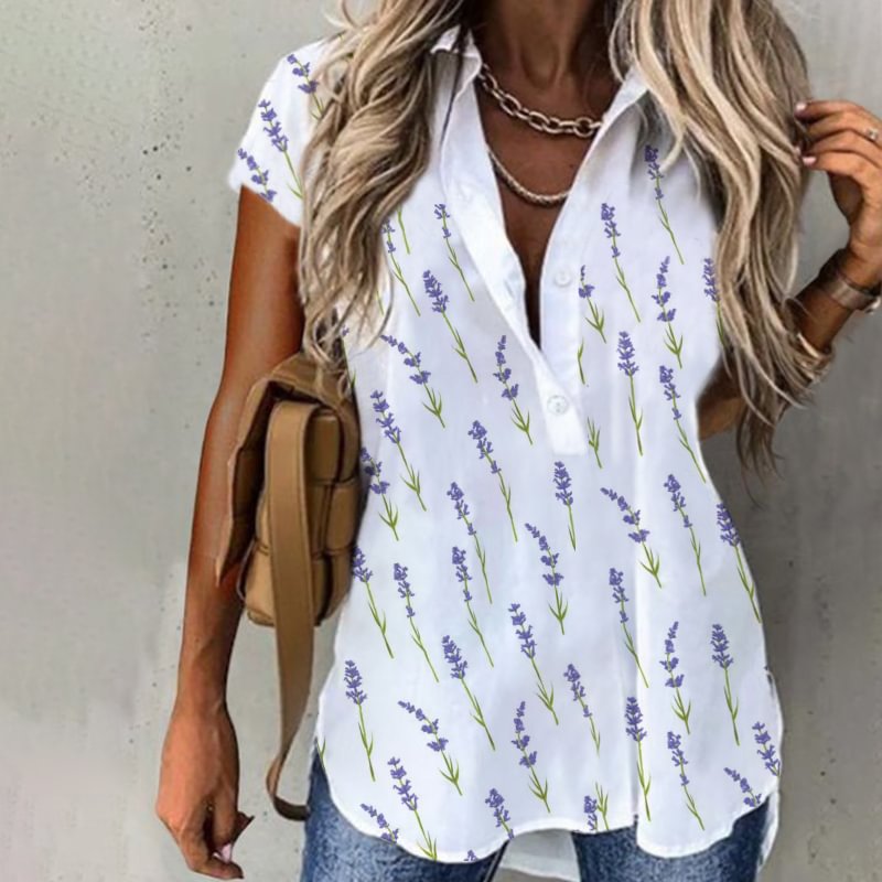 Lavender Print Women's Short Sleeve Shirt