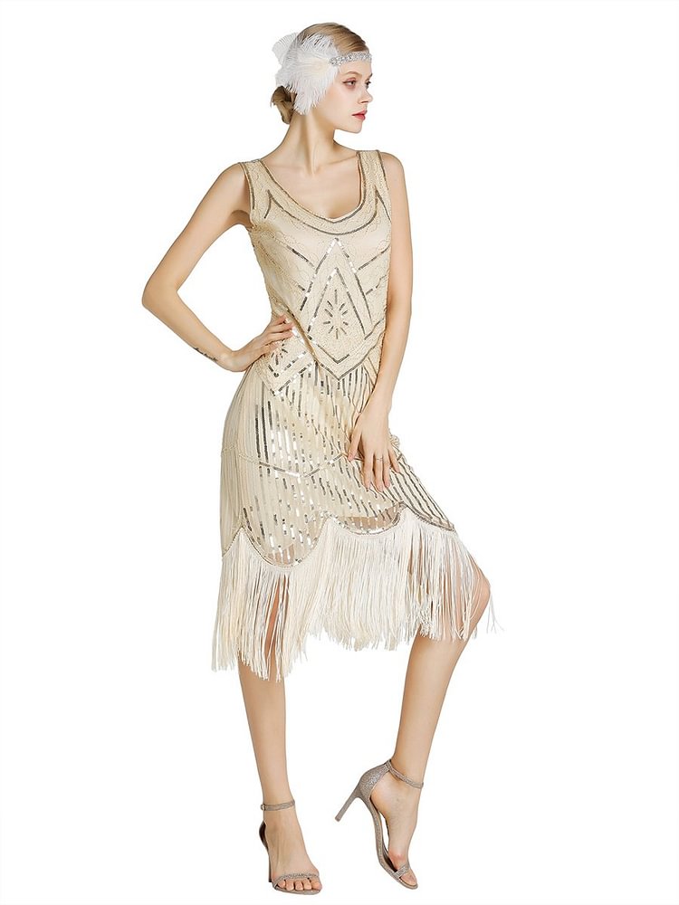 Mayoulove Vintage Fringe Flapper Dress With Sequin Beads-Mayoulove