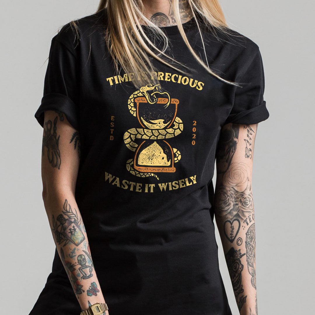 Product Name	Time is precious print t-shirt designer - Krazyskull