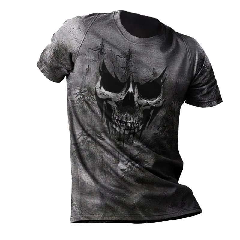 Skull Grunge Horror Symbol Outdoor Tactical Round Shirt / [viawink] /