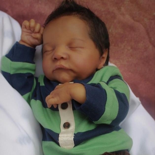 20" Lifelike African American Asleep Reborn Boy Lynn,Gift Set with Bottle and Pacifier