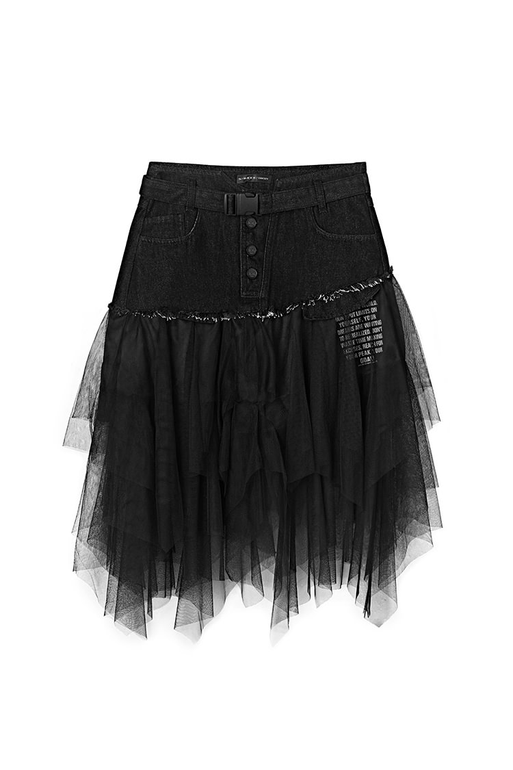 SDEER Irregular Mesh Denim Stitching Skirt