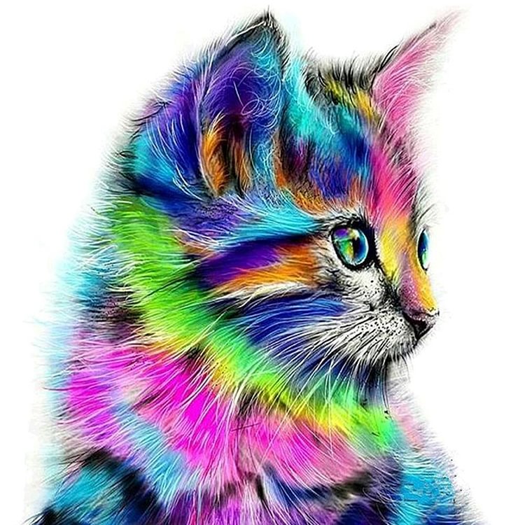 Colorful Kitten Round Full Drill Diamond Painting 30X30CM(Canvas)-gbfke