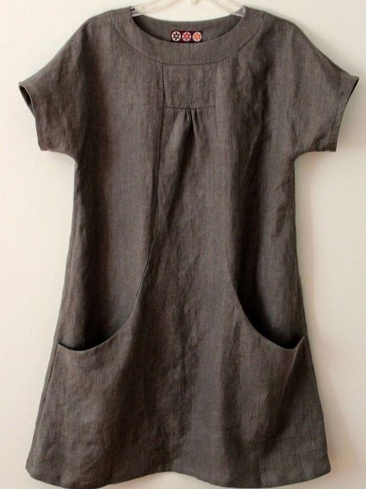 Women Shift Pockets Cotton-Blend Short Sleeve T-shirt&Tees
