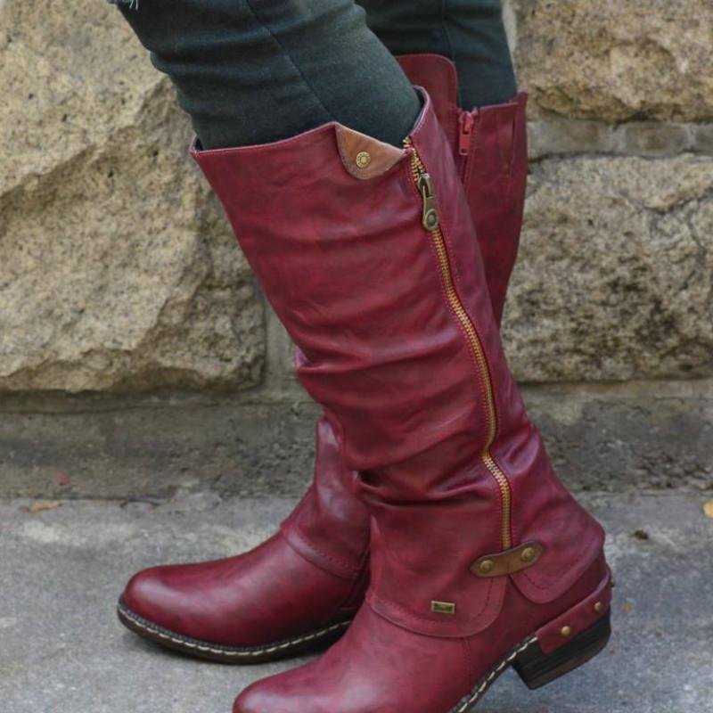 Womens Western Cowboy Knee Boots Punk Boots-Corachic