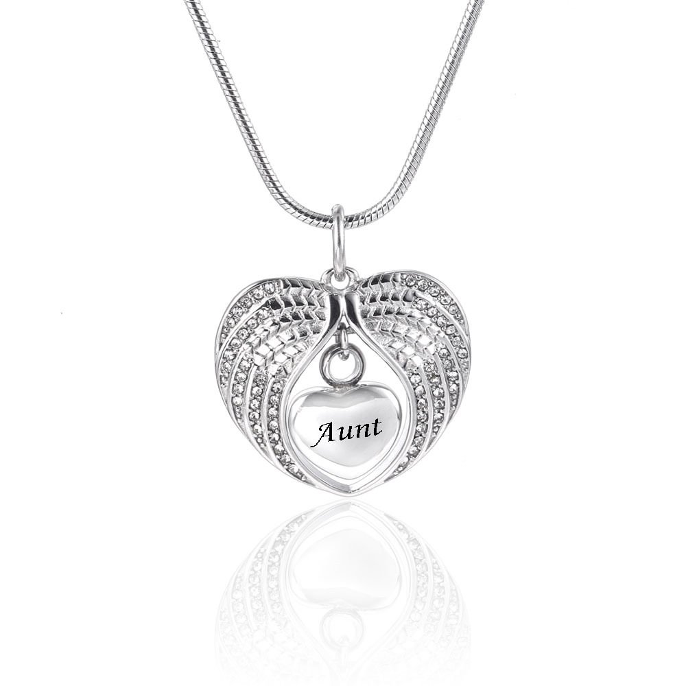Angel Wing Heart Memorial Cremation Beloved Person Urn Pendant Necklace for Ashes of Loved Ones