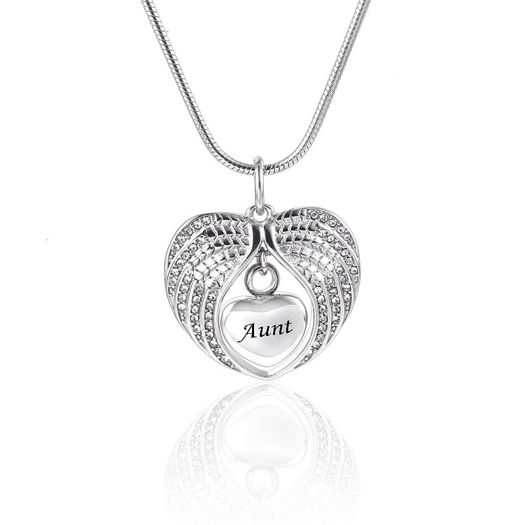 Angel Wing Heart Memorial Cremation Beloved Person Urn Pendant Necklace for Ashes of Loved Ones