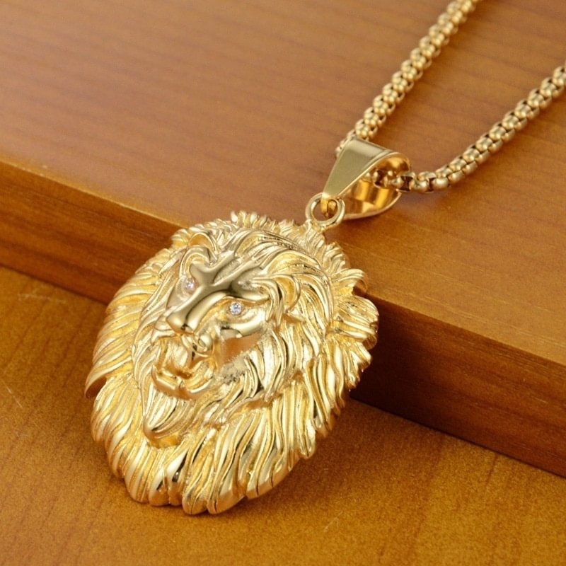 Lion Head Pendant Alloy Rock Hiphop Necklace-VESSFUL