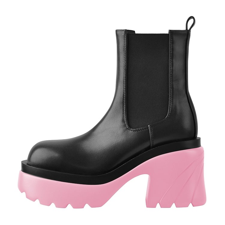 Platform Chunky-Sole Square Toe Chelsea Boots