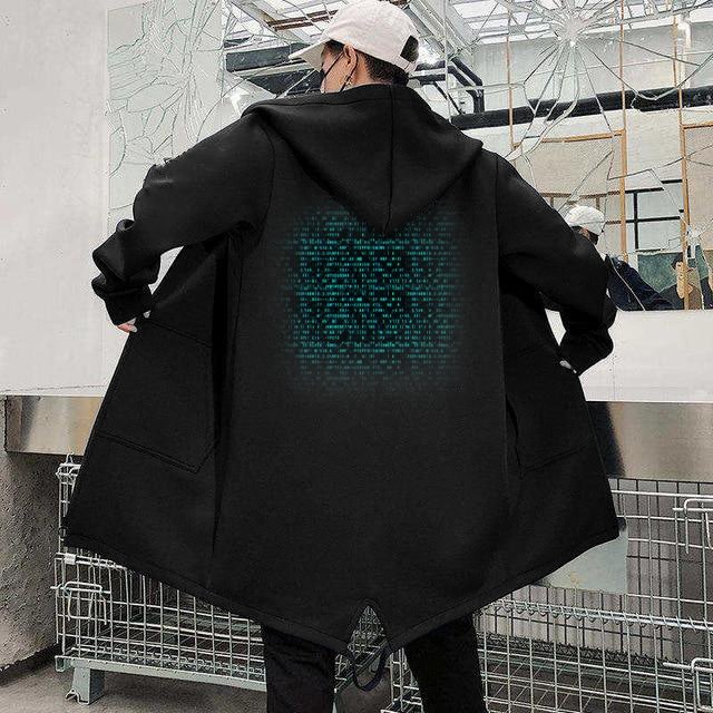 Men's Digital Code Printed Trench Coat / Techwear Club / Techwear
