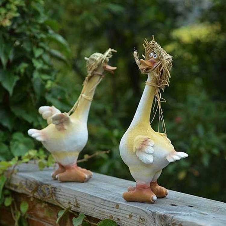 Outdoor Garden Statue Rural Couple Duck Decorations - tree - Codlins