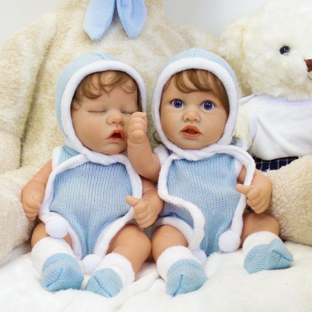 12 Inches Baby Adorable Twins-One Asleep One Awake - Full Silicone Reborn Baby Art Hand-painted Doll -Creativegiftss® - [product_tag]