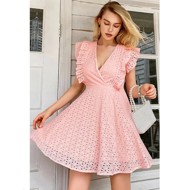 Women's Ruffle Mini Dress Lace Boutique Dresses