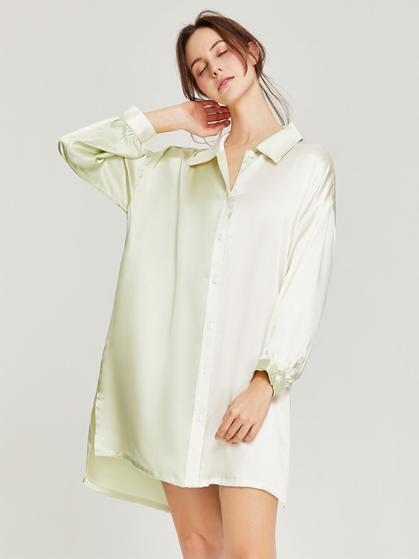 Light Green And White Contrasting Silk Nightgown