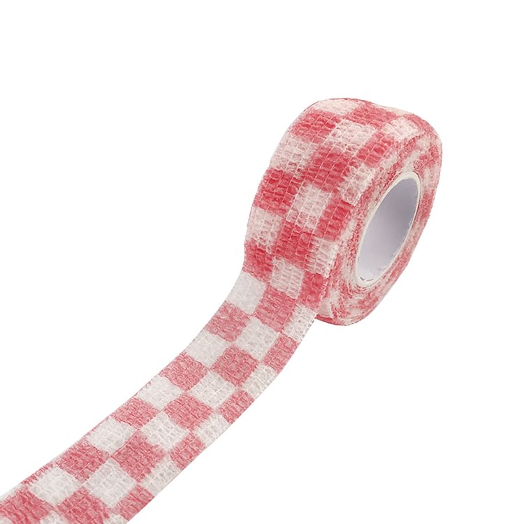 Pink Plaid-Corss Stitch Self Adhesive Tape Elastic Finger Protector Binding Wrap Bandage 2.5*450Cm