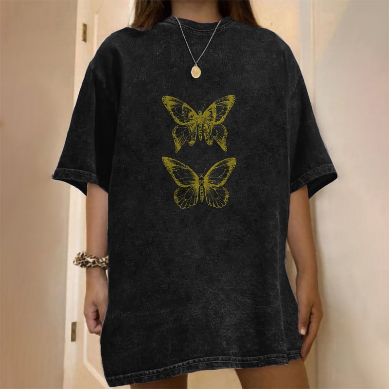   Yellow butterfly print casual T-shirt  - Neojana