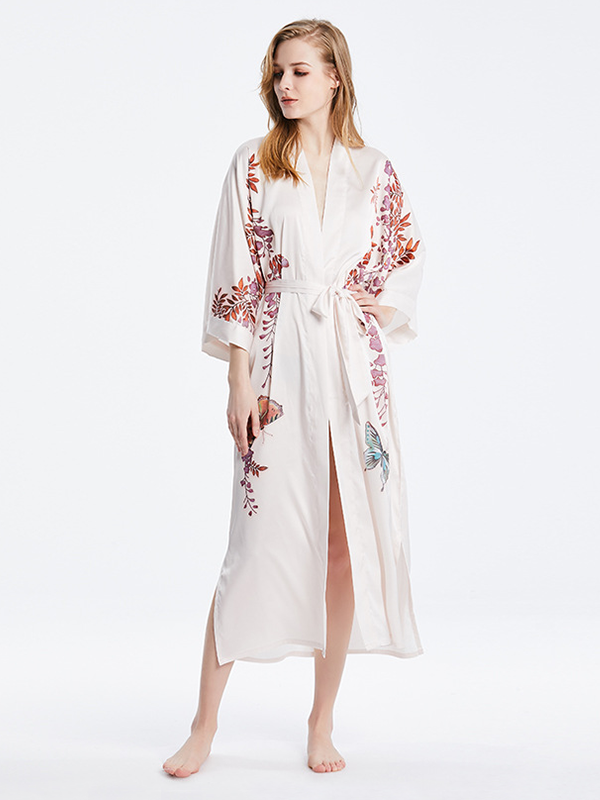19 MOMME Kimono en soie imprimé floral papillons - grande taille Rose clair 1