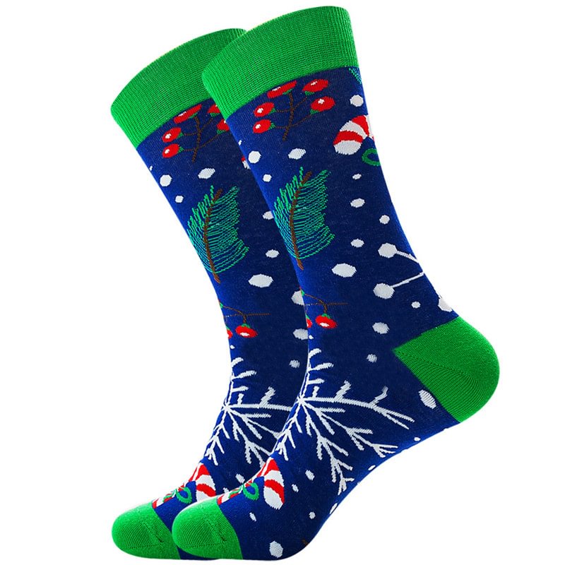   Hit Color Christmas Santa Elk Snowman Printed Breathable Cotton Christmas Socks - Neojana