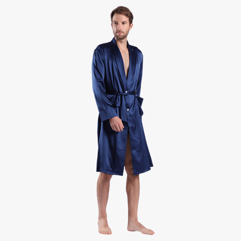 22MOMME Kimono en soie classqiue bleu marine homme -Soie Plus