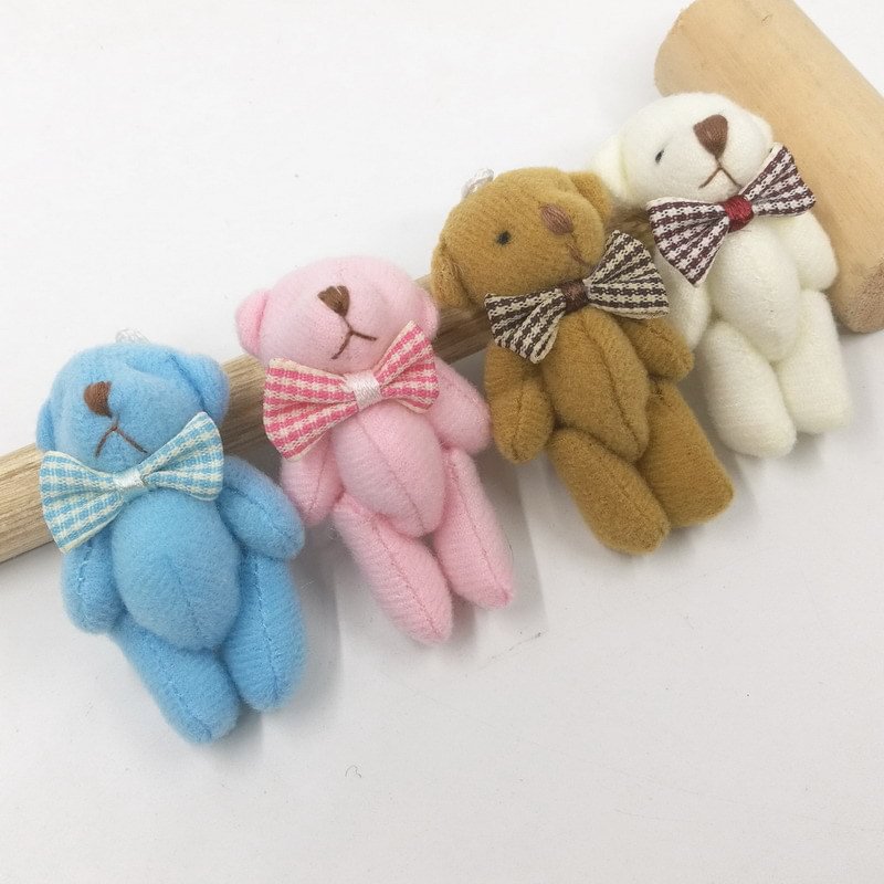 6 cm Mini Tiny Bear Doll with bow tie for 6 Inches Miniature Dolls (4 Colors in 1 Pack)