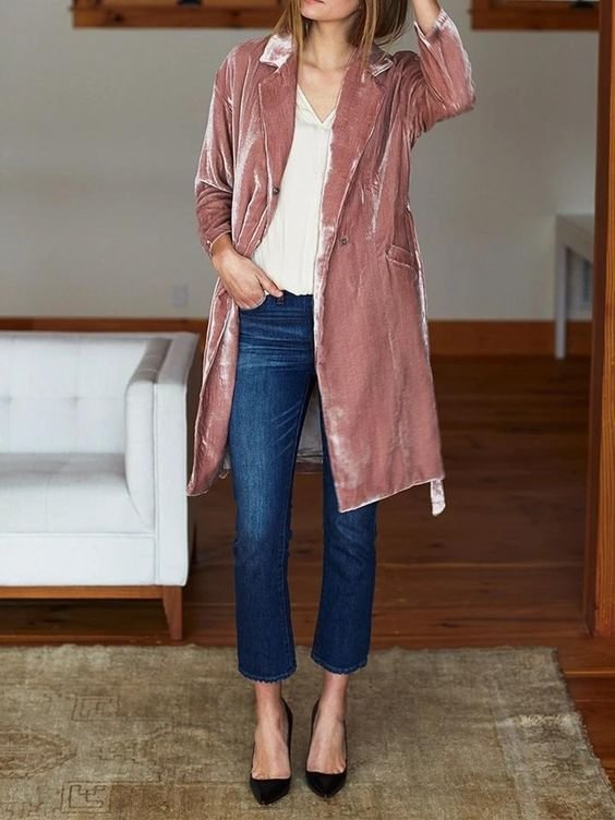 Women'S Retro Velvet Long Sleeve Pocket Coat