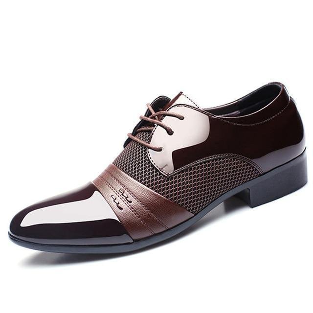 Men Leather Shoes Oxford PU Leather Breathable Business Flat Shoes-Corachic