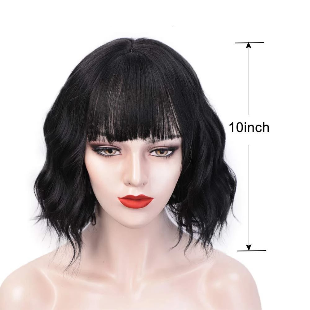 Women's Short Curly Hair Wig Headgear with Bangs Wigs Chemical Fiber Wig Headgear-Corachic