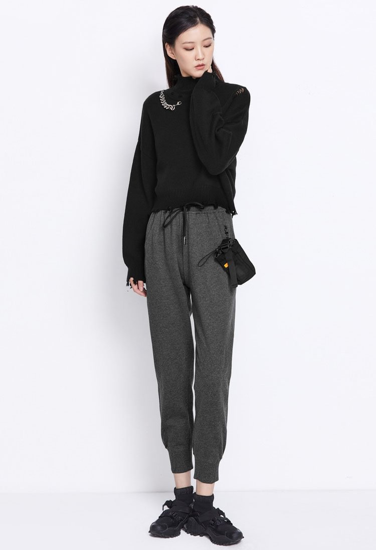 SDEER Casual Elasticated Letter Webbing Sports Cropped Trousers