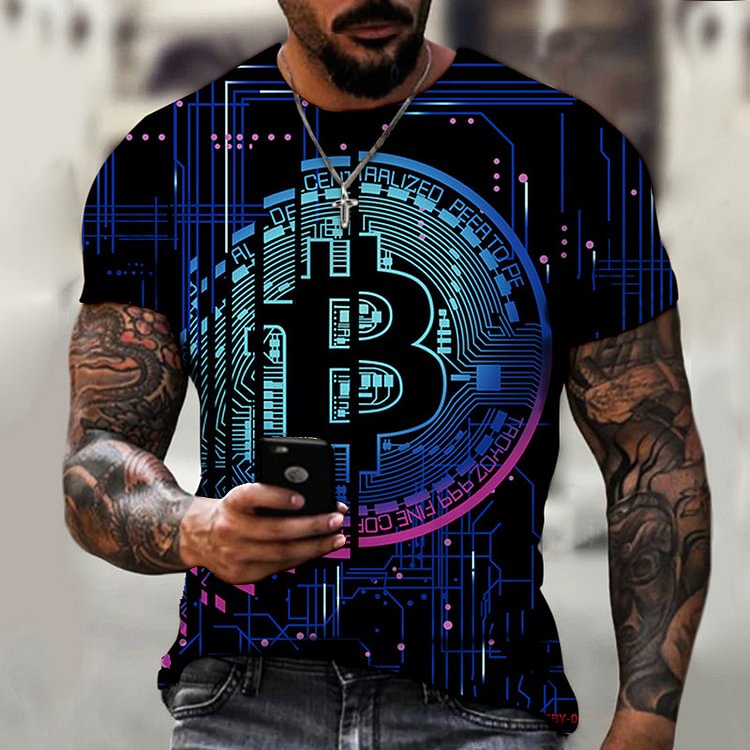 Bitcoin 3D Printing Summer Short Sleeve Men's T-Shirts