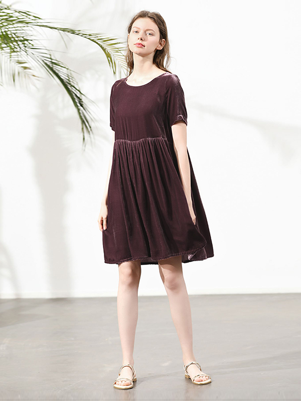 Pullover Short Sleeves Silk Velvet Nightgown For Women