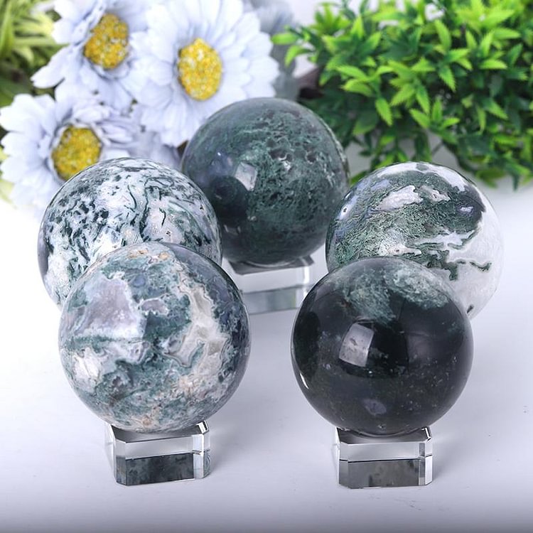 2.0"-4.5" Moss Agate Sphere Crystal wholesale suppliers