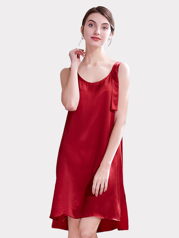 Luxurious Short Slit Irregular Silk Nightgown-Real Silk Life
