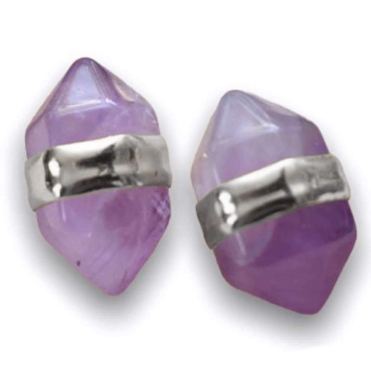Amethyst Double Terminated Silver Stud Earrings-Mayoulove