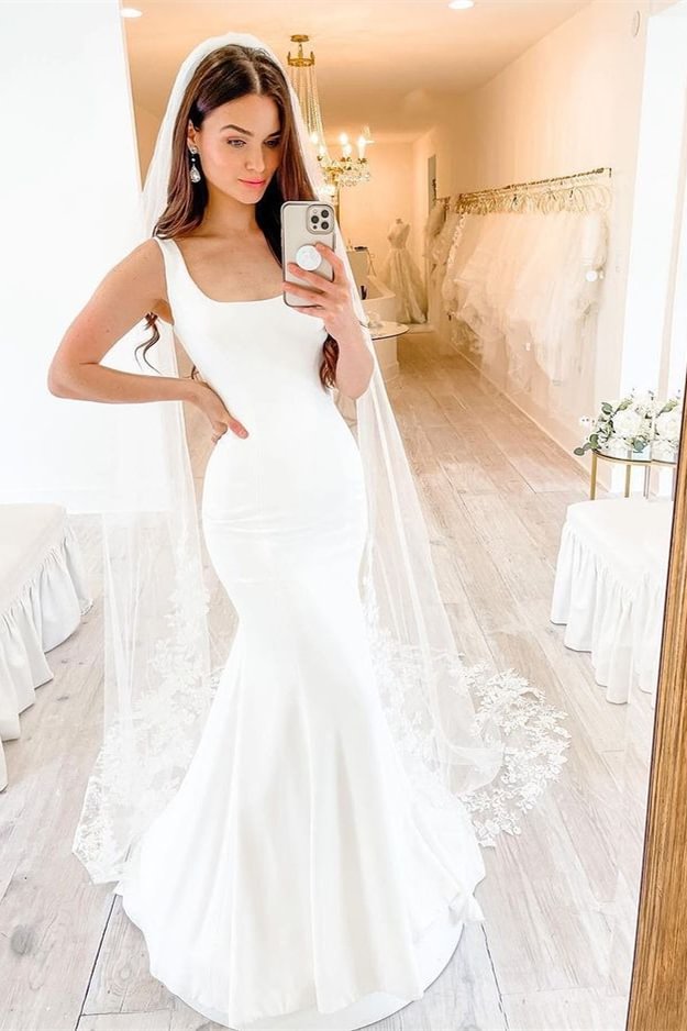 Luluslly Square Sleeveless Simple Wedding Dress Mermaid On Sale