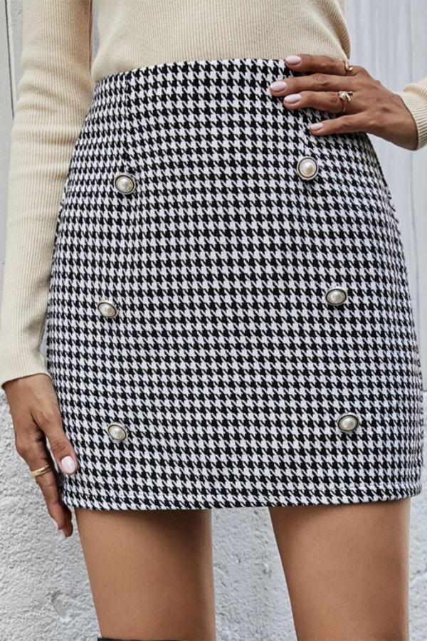 Womens Fashionable Short High-waist Houndstooth INS Skirt-Fashion-Allyzone
