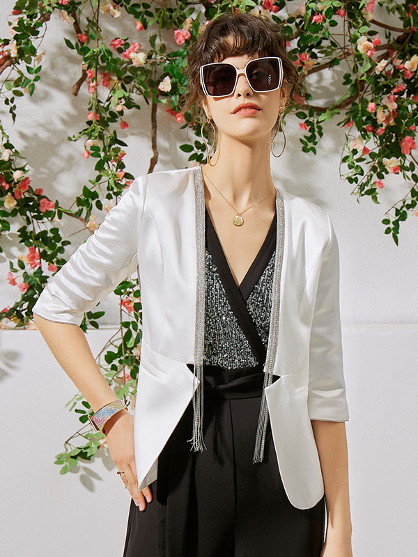 Silk Blazer Satin Suit Jacket Women's Summer Top