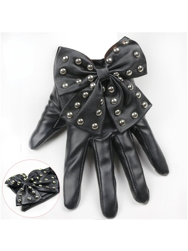 Black Rivets Bowknots Gloves