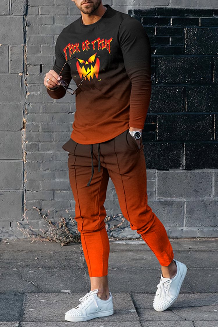 Tiboyz Black Orange Halloween T-Shirt And Pants Two Piece Set
